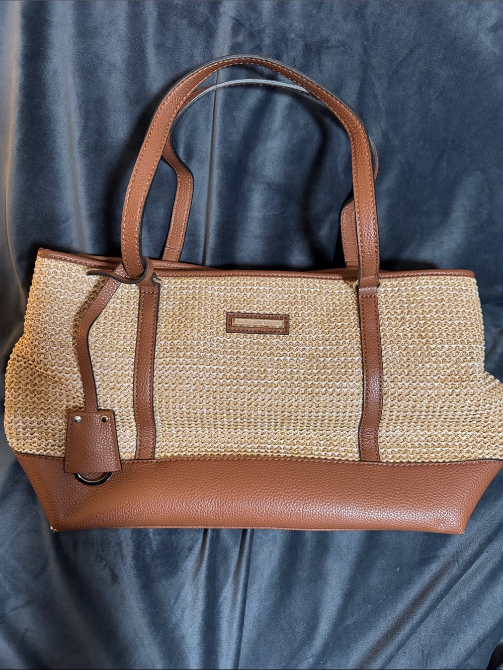 Dana Buchman Natural Straw Tote with Brown Trim